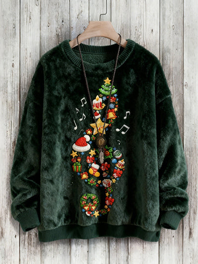 Wygodna Polarowa Bluza z Haftem w Motywie Muzycznym i Świąteczną Nutą