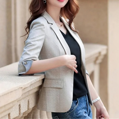 Damska Marynarka - Rękaw 3/4 z Podszewką w Paski