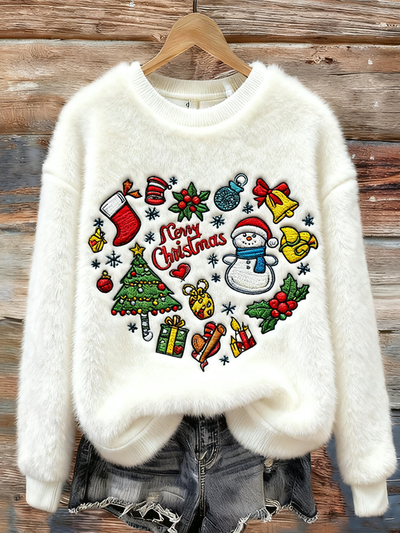 Damska flanelowa bluza z okrągłym dekoltem na zimowe święta