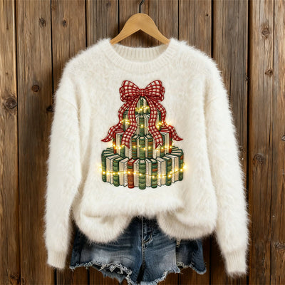 Sweter Haftowany dla Miłośników Książek - Wzór Choinki