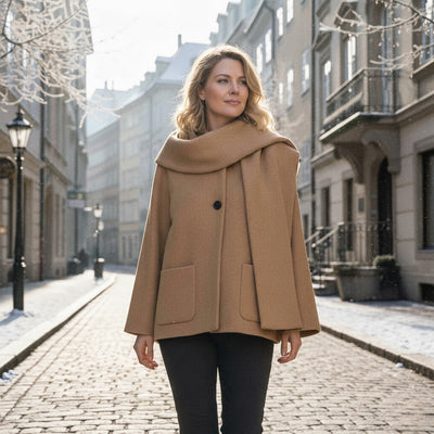 Damski Płaszcz Zimowy - Oversize z Szalowym Kołnierzem