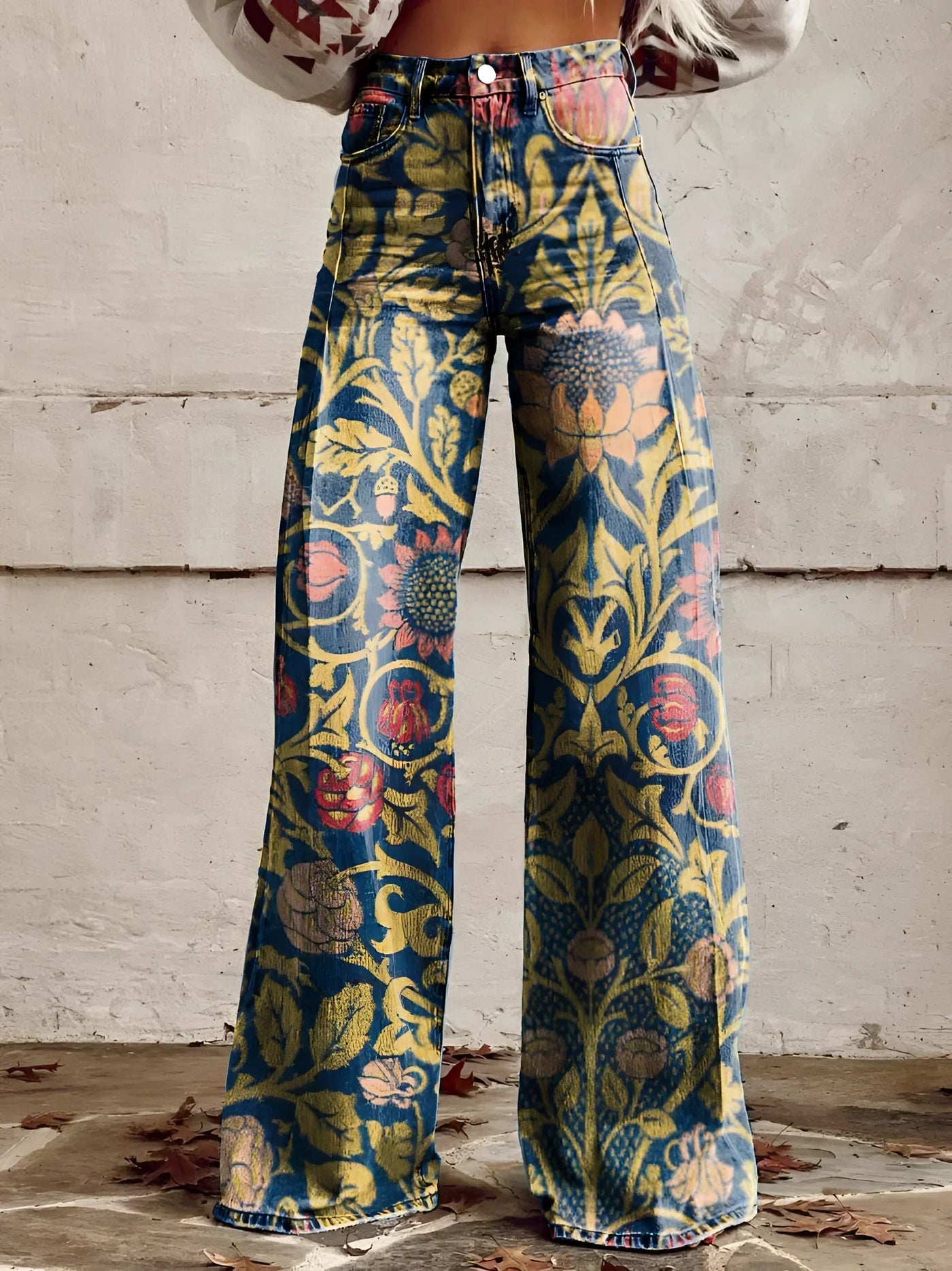 BOLD BLOOM | JEANS KWIATOWE Z WYSOKIM STANEM I SZEROKĄ NOGAWKĄ