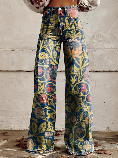 BOLD BLOOM | JEANS KWIATOWE Z WYSOKIM STANEM I SZEROKĄ NOGAWKĄ