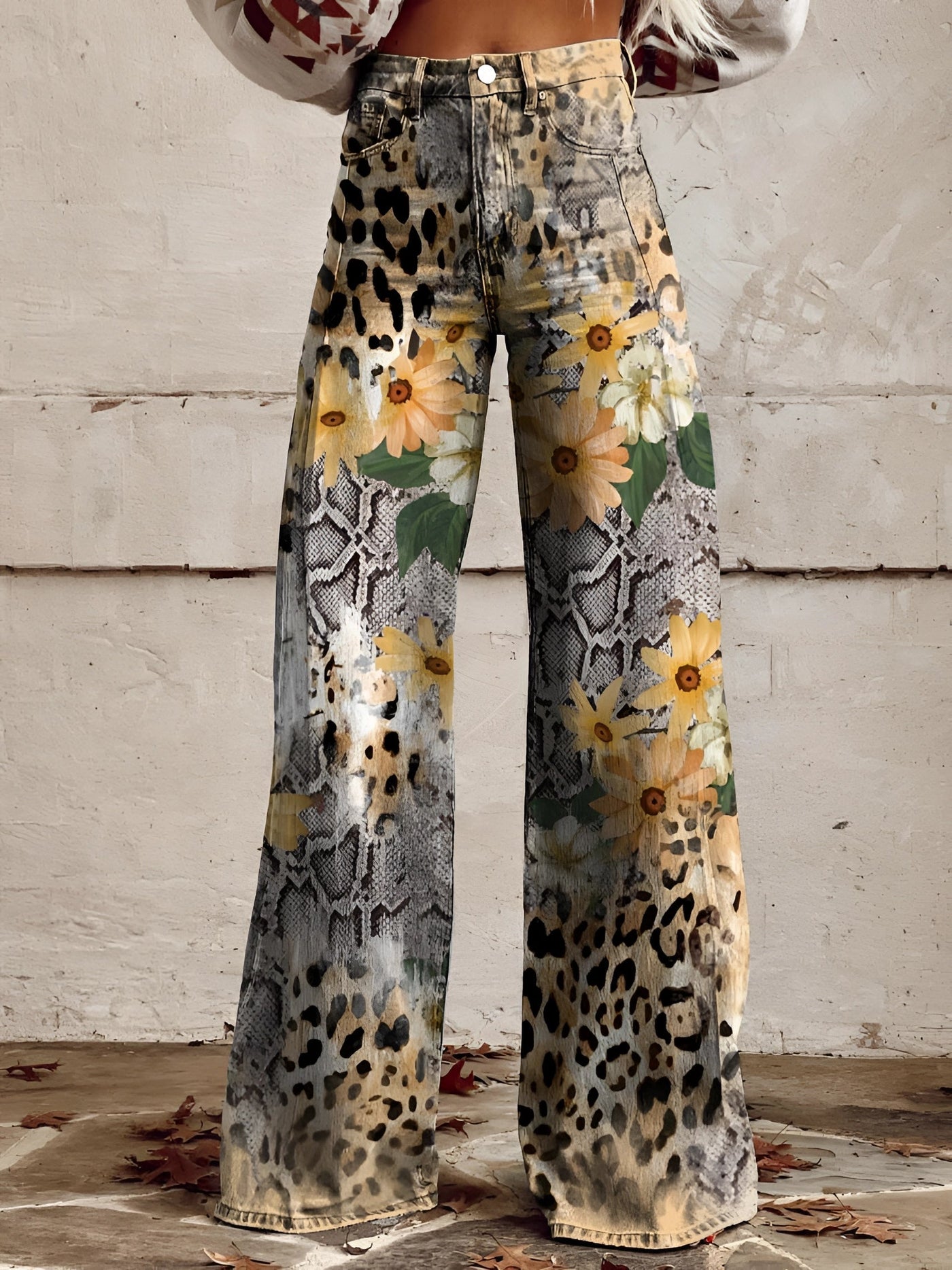 BOLD BLOOM | JEANS KWIATOWE Z WYSOKIM STANEM I SZEROKĄ NOGAWKĄ