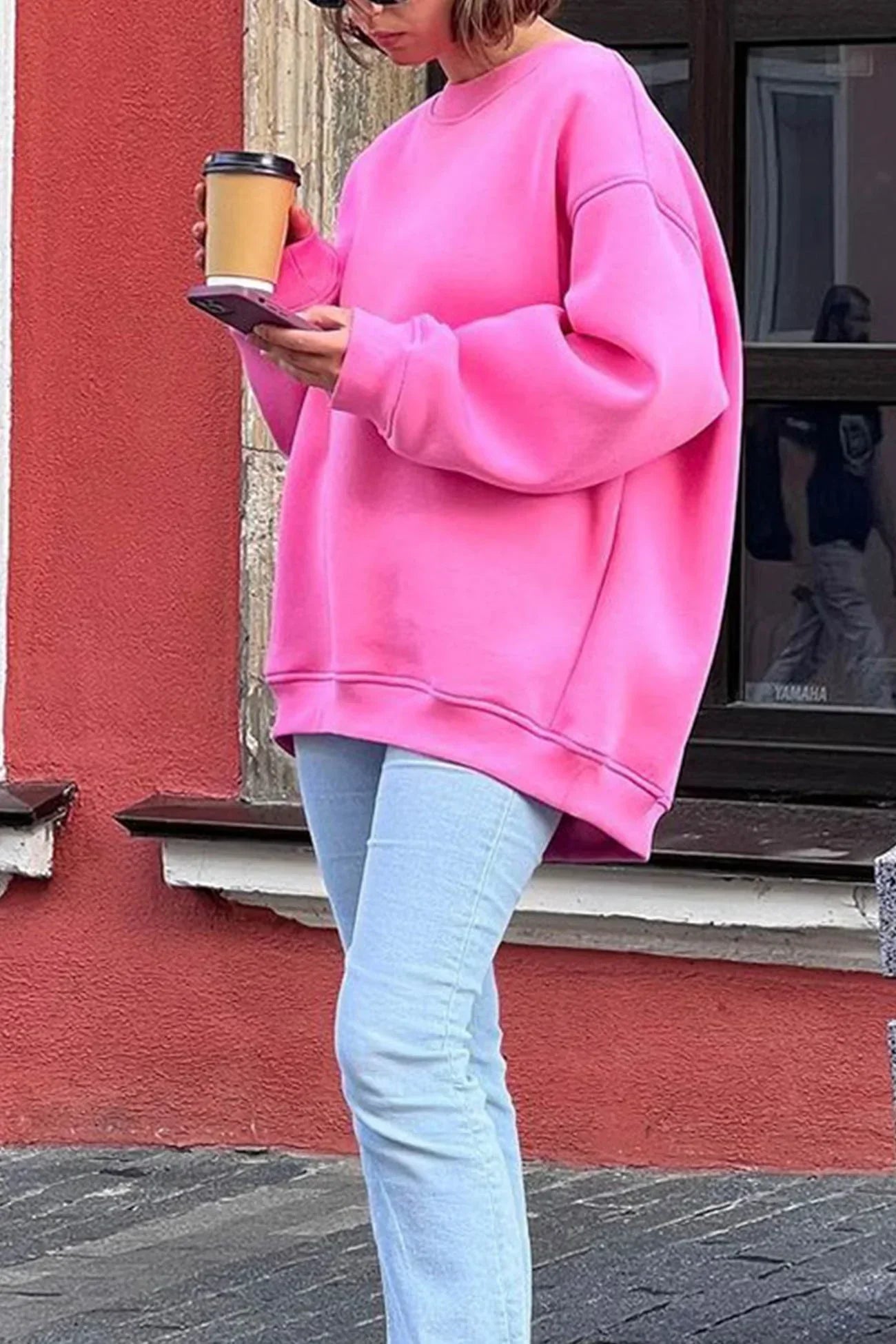 Damska Bluza Oversize - Bez Kaptura i z Okrągłym Dekoltem