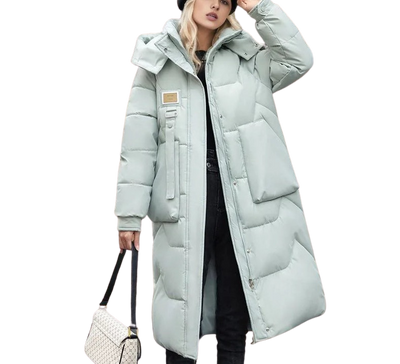 Damski Długi Płaszcz Zimowy - Ocieplany, Pikowany z Kapturem